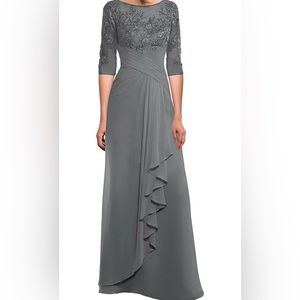 Sophisticated Gray Maxi Dress with Embroidered Details